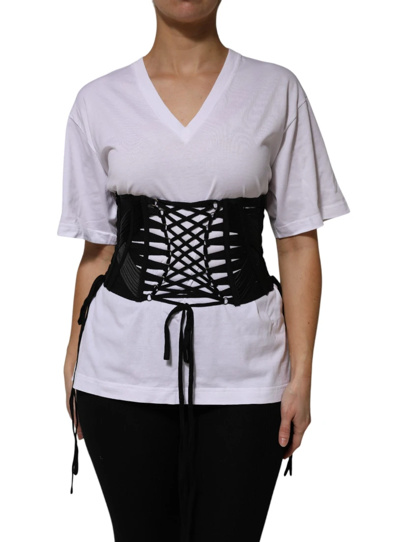Black Cotton Waist LaceUp Strap Corset Belt