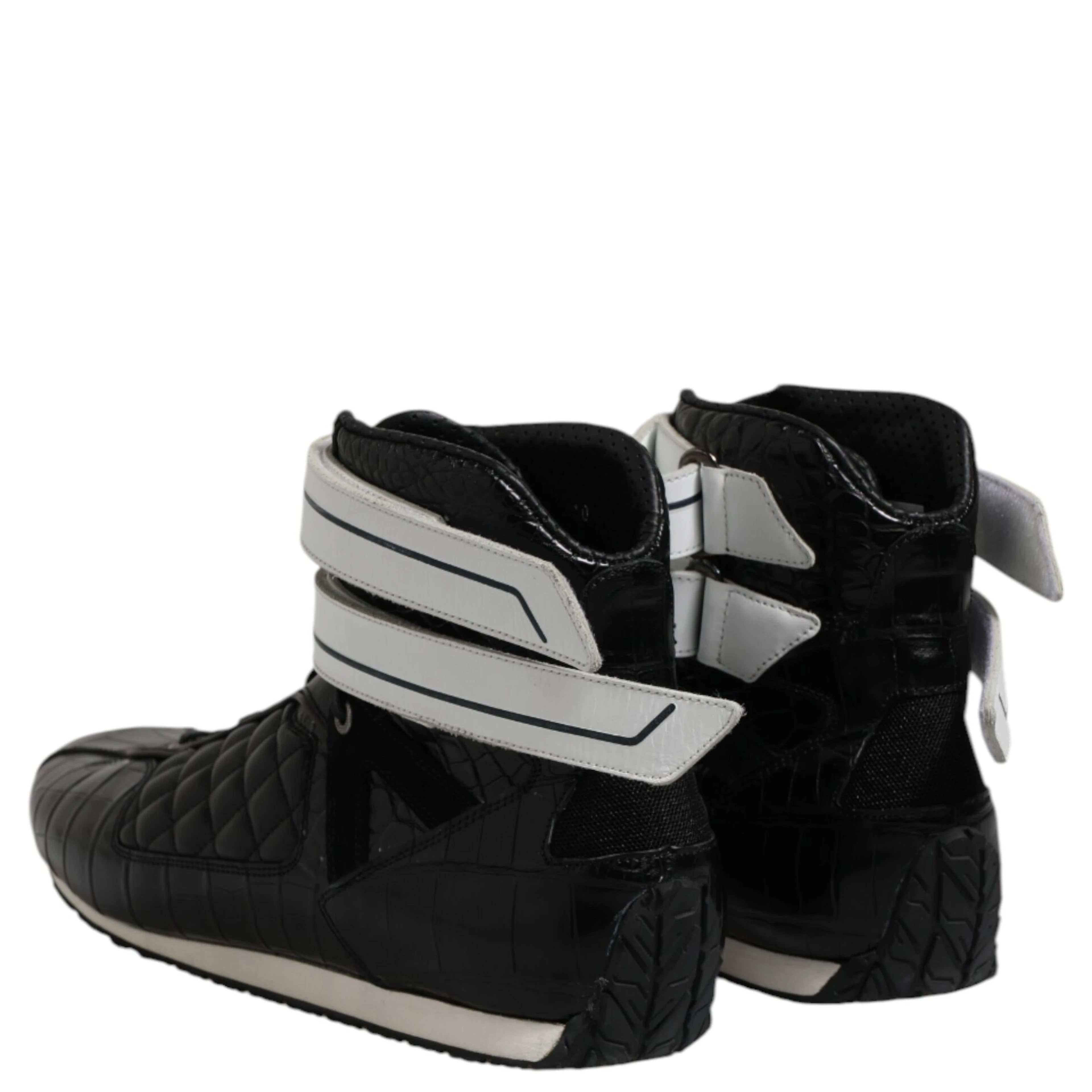 Black Quilted Leather Lace Up Sneakers Shoes