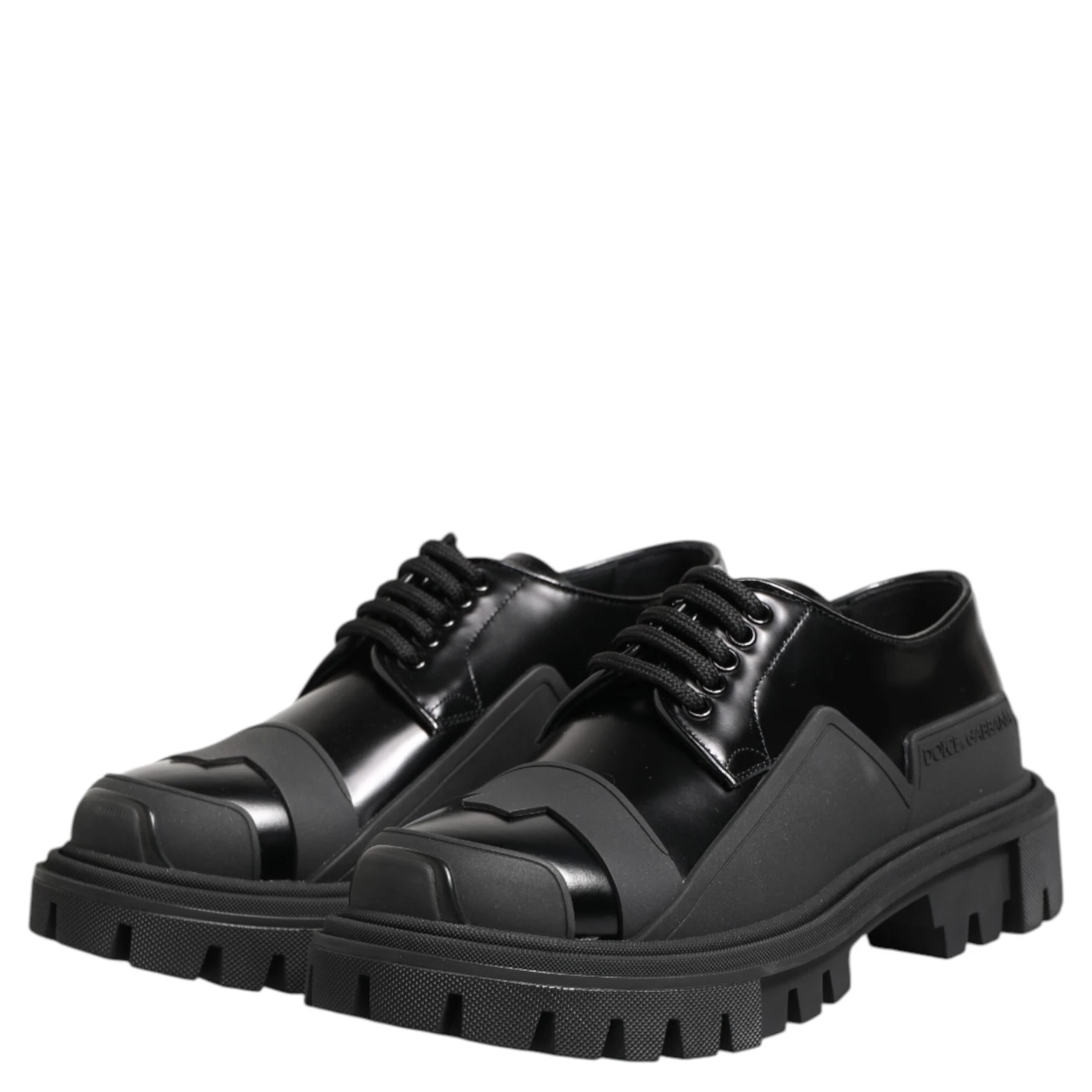 Black Patent Leather Trekking Derby Shoes