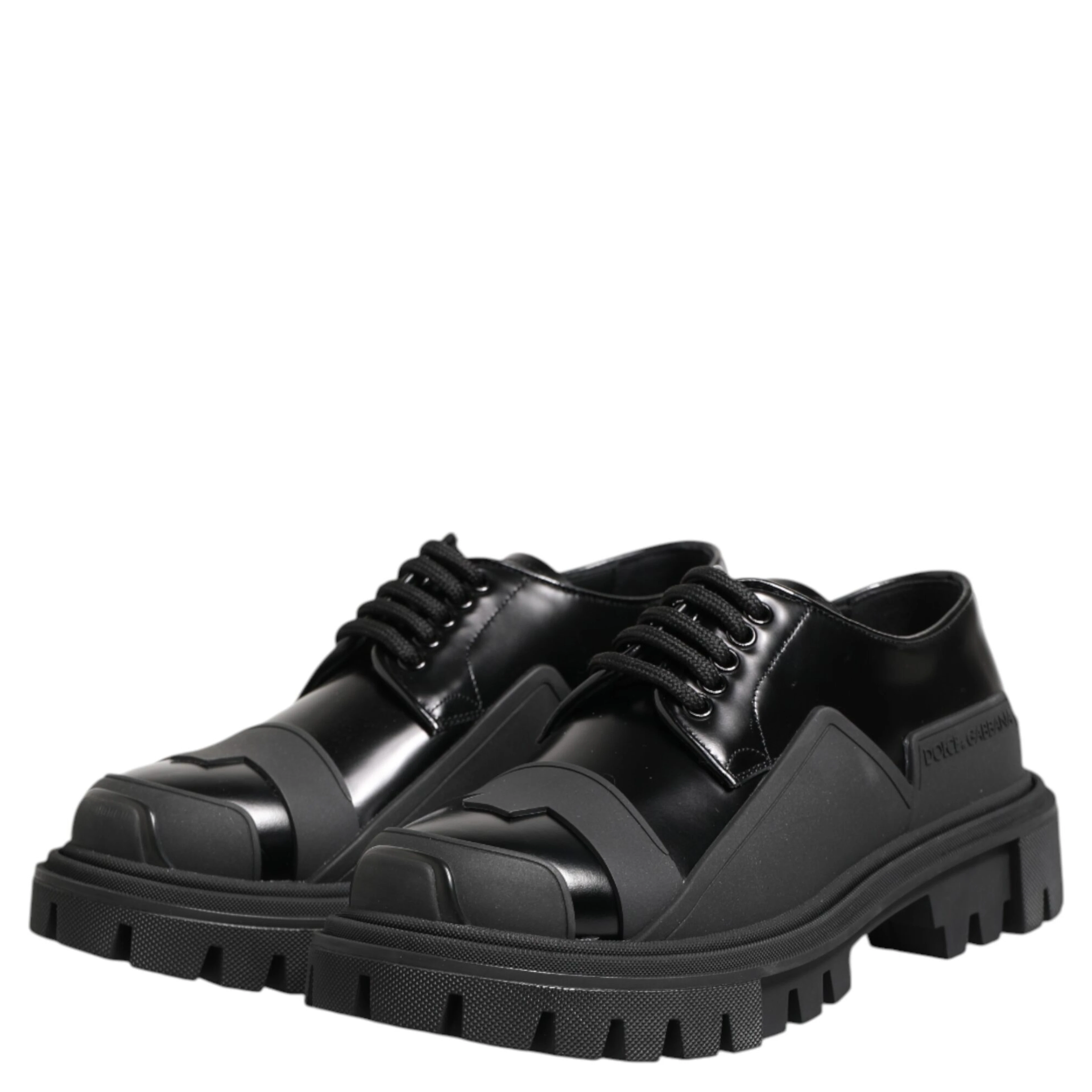 Black Patent Leather Trekking Derby Shoes