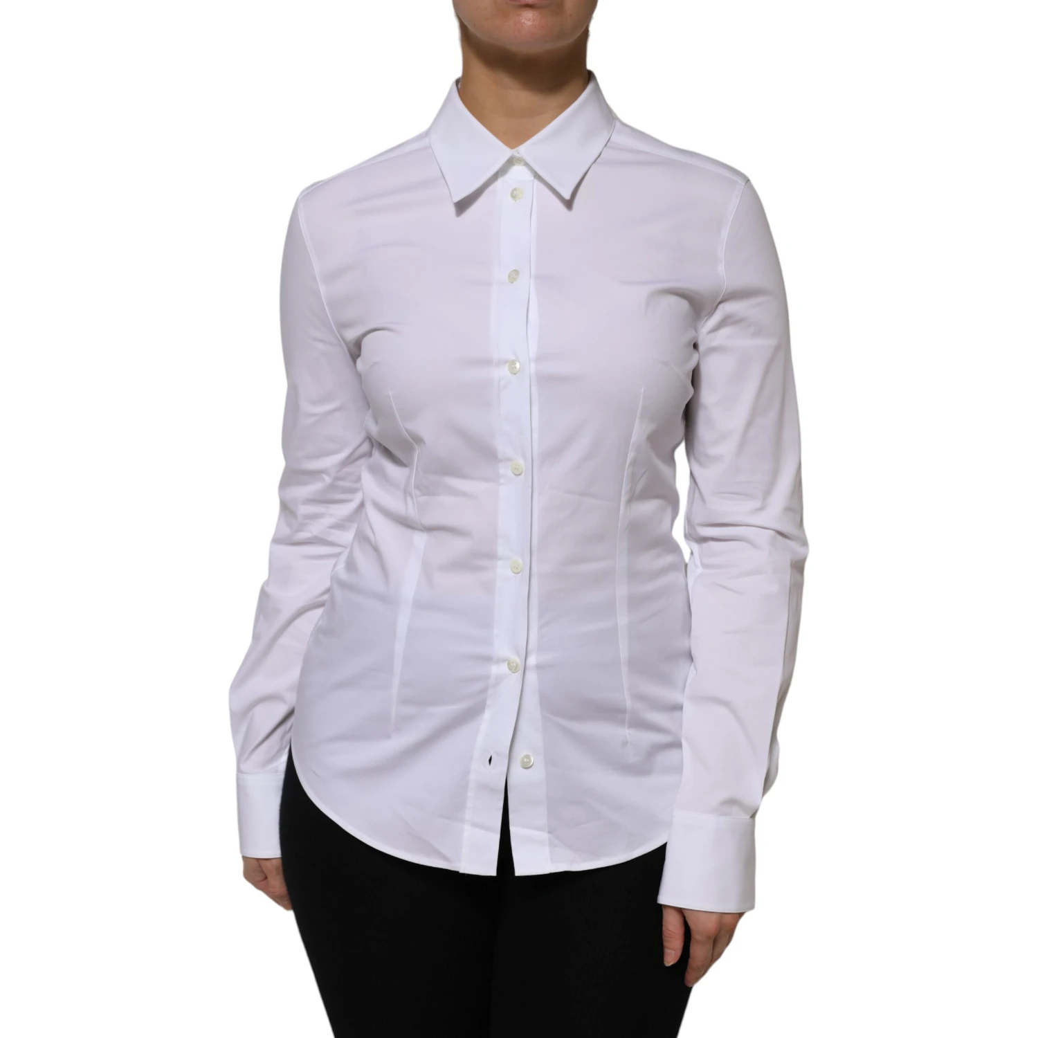 White Cotton Collared Long Sleeves Shirt Top