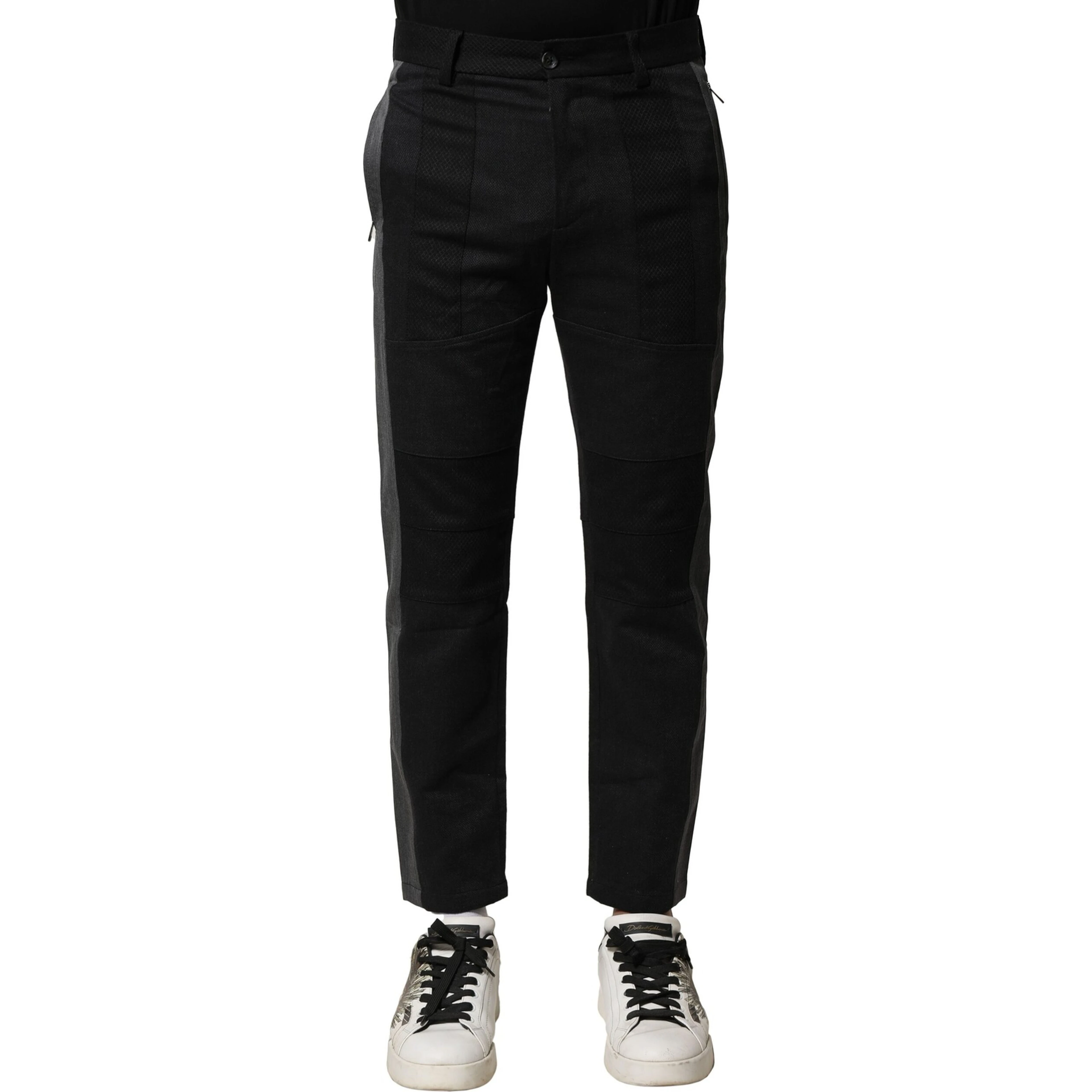 Black Gray Cotton Tapered Men Pants