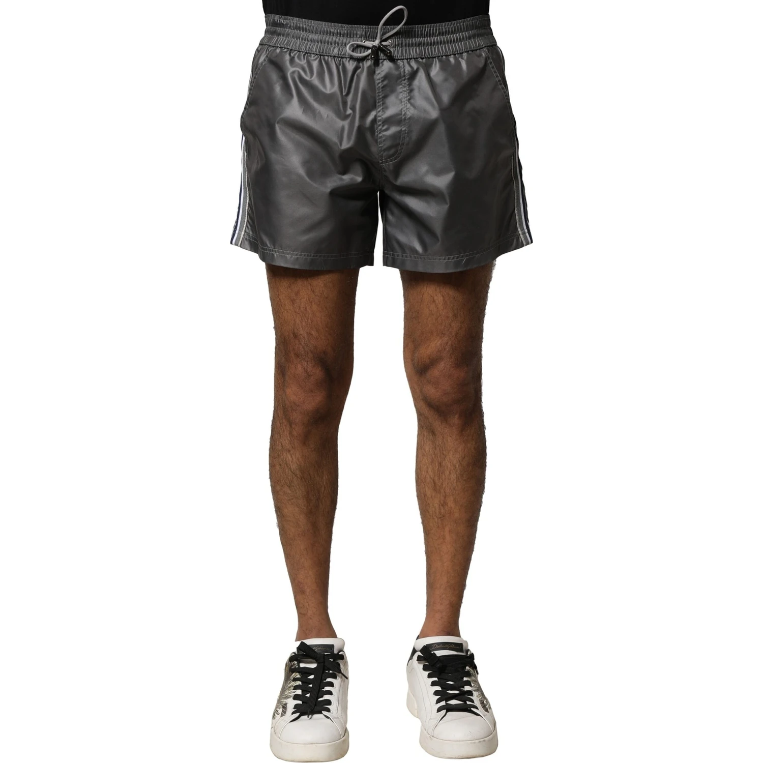 Gray Polyester Mid Waist Casual Bermuda Shorts