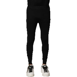 Black Nylon Elastic Logo Men Leggings Pants
