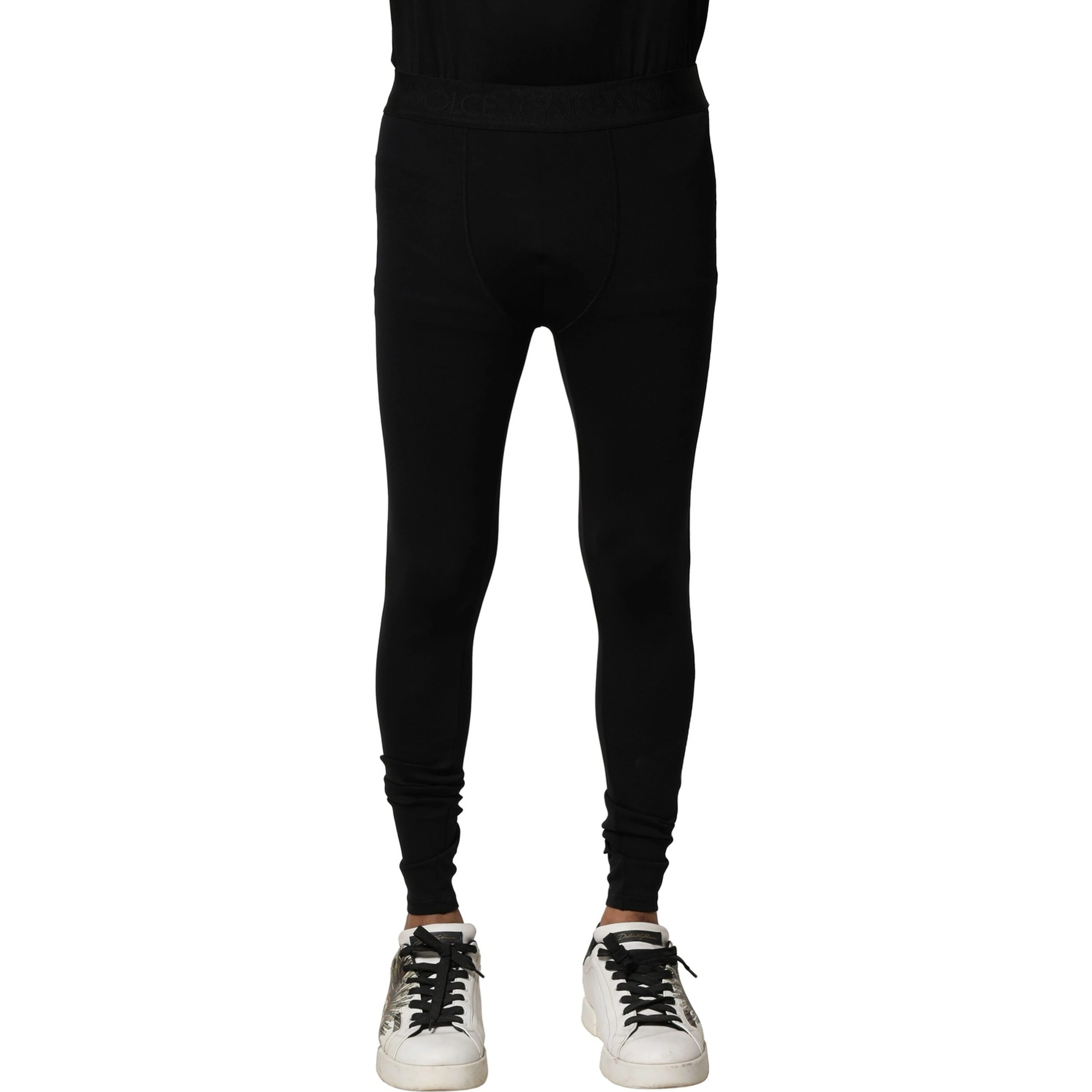 Black Nylon Elastic Logo Men Leggings Pants