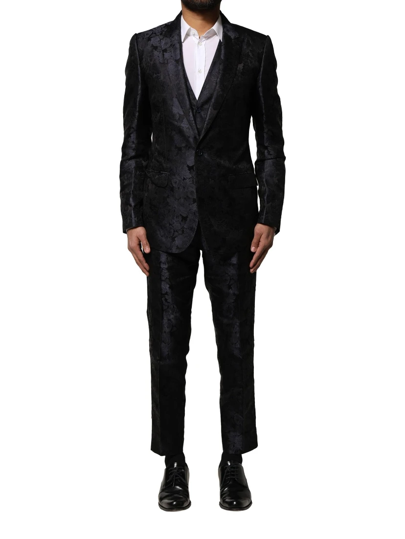 Black Jacquard 3 Piece Single Breasted Suit