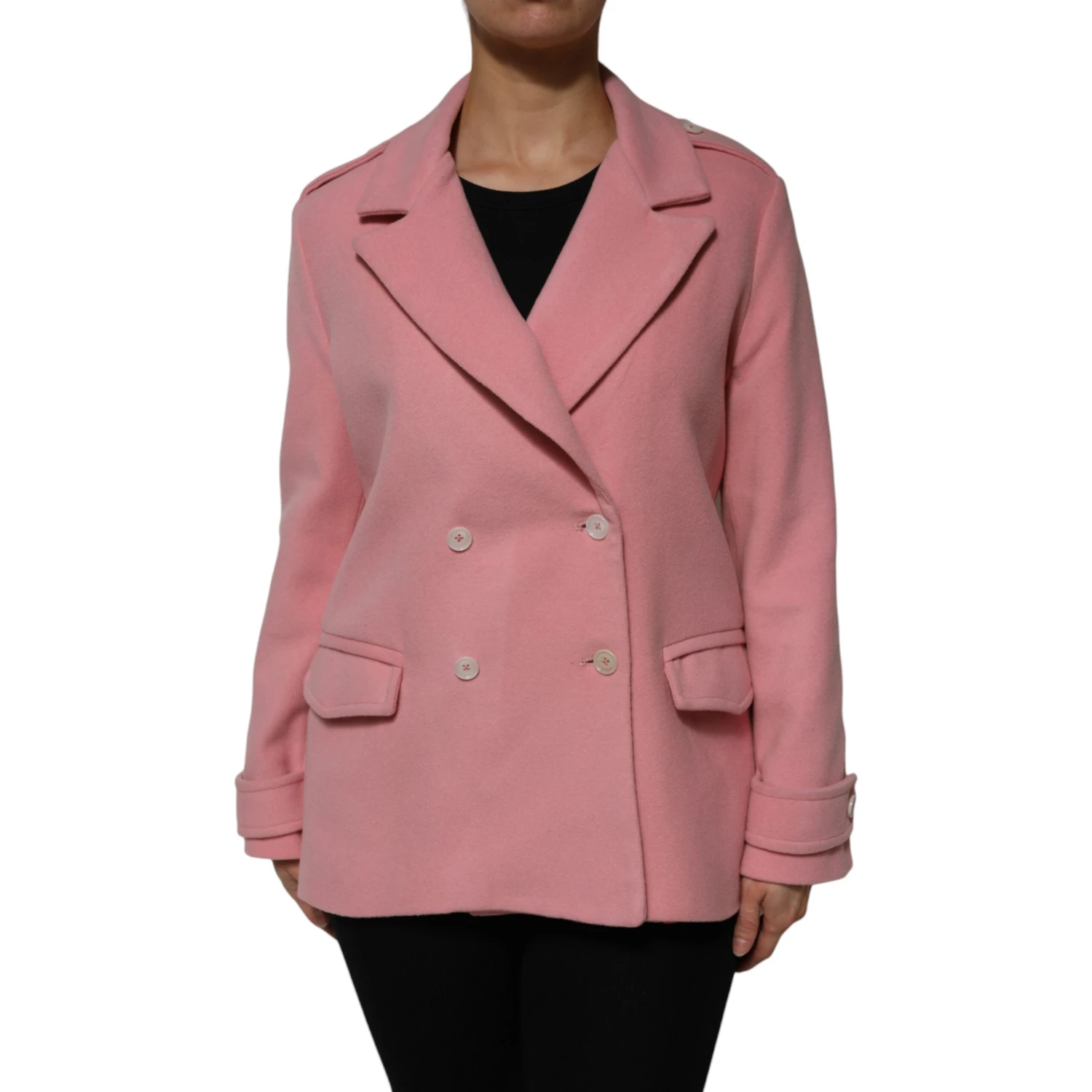 Pink Wool Double Breasted Blazer Coat Jacket