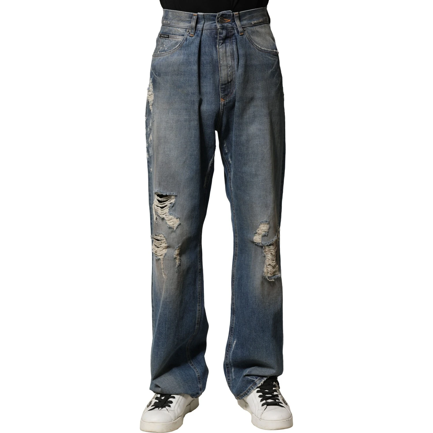 Blue Cotton Tattered Men Denim Jeans