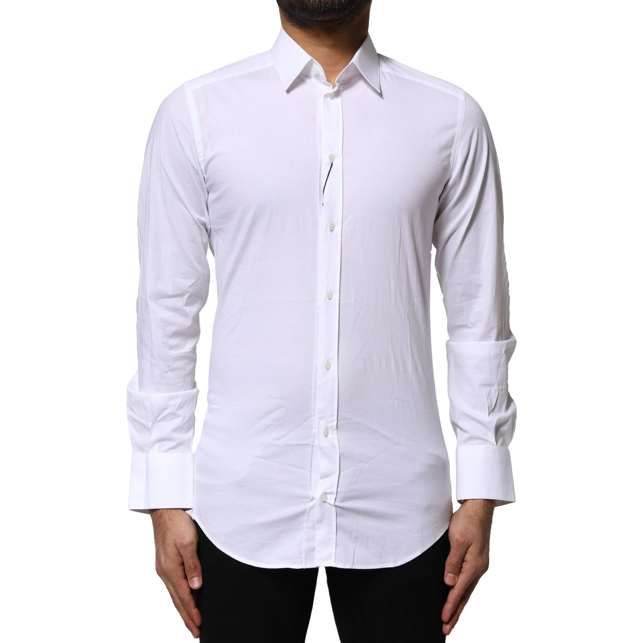 White Cotton GOLD Long Sleeves Dress Shirt