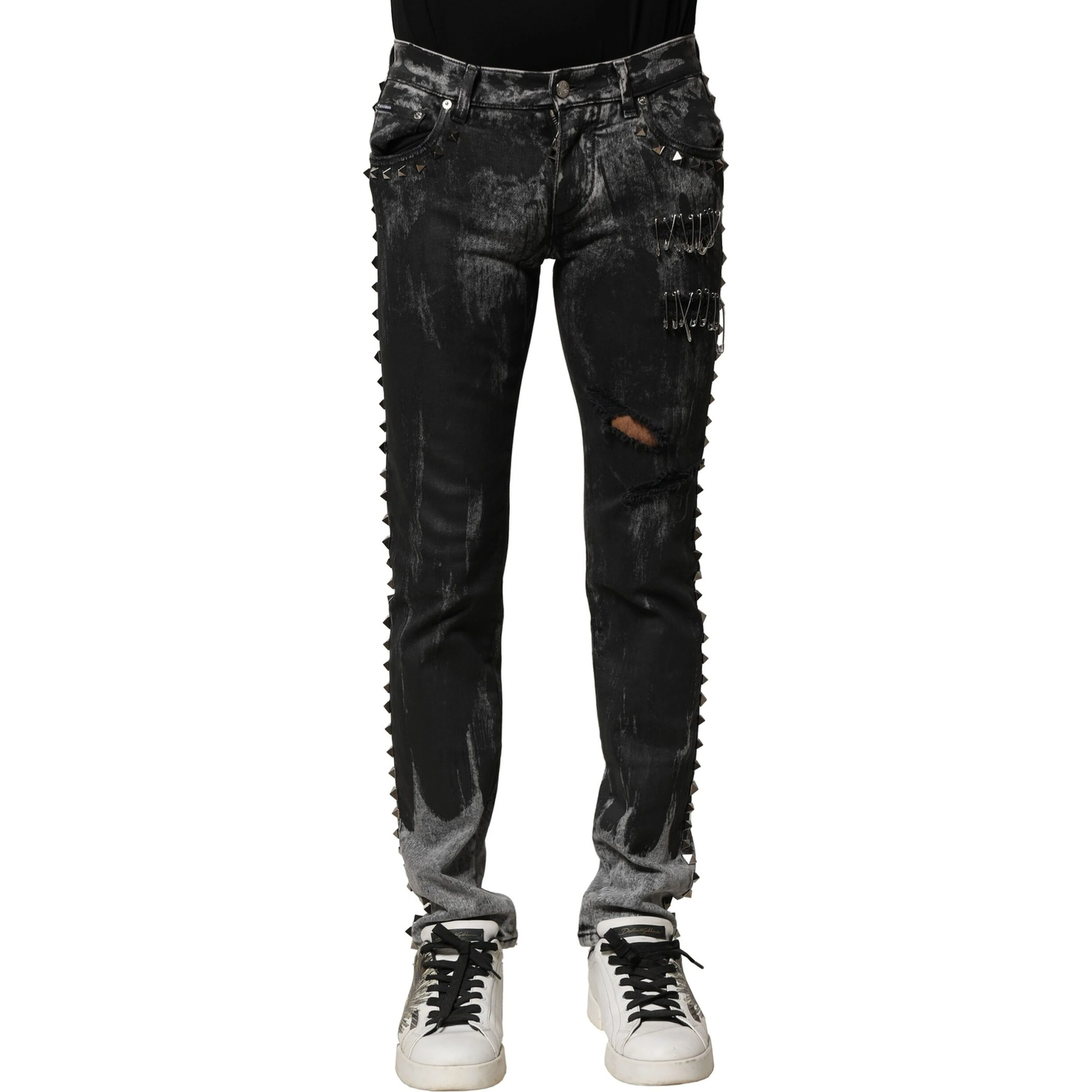 Black Washed Embellished Skinny Denim Jeans