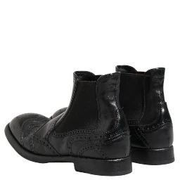Black Leather Ankle Boots Slip On Shoes