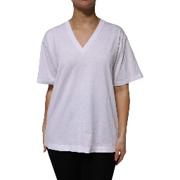 White Cotton Short Sleeves V-neck T-shirt