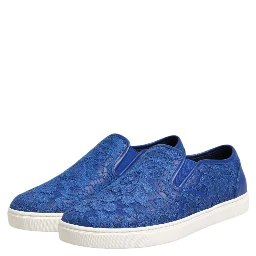 Blue Leather Lace Slip On Sneaker Shoes