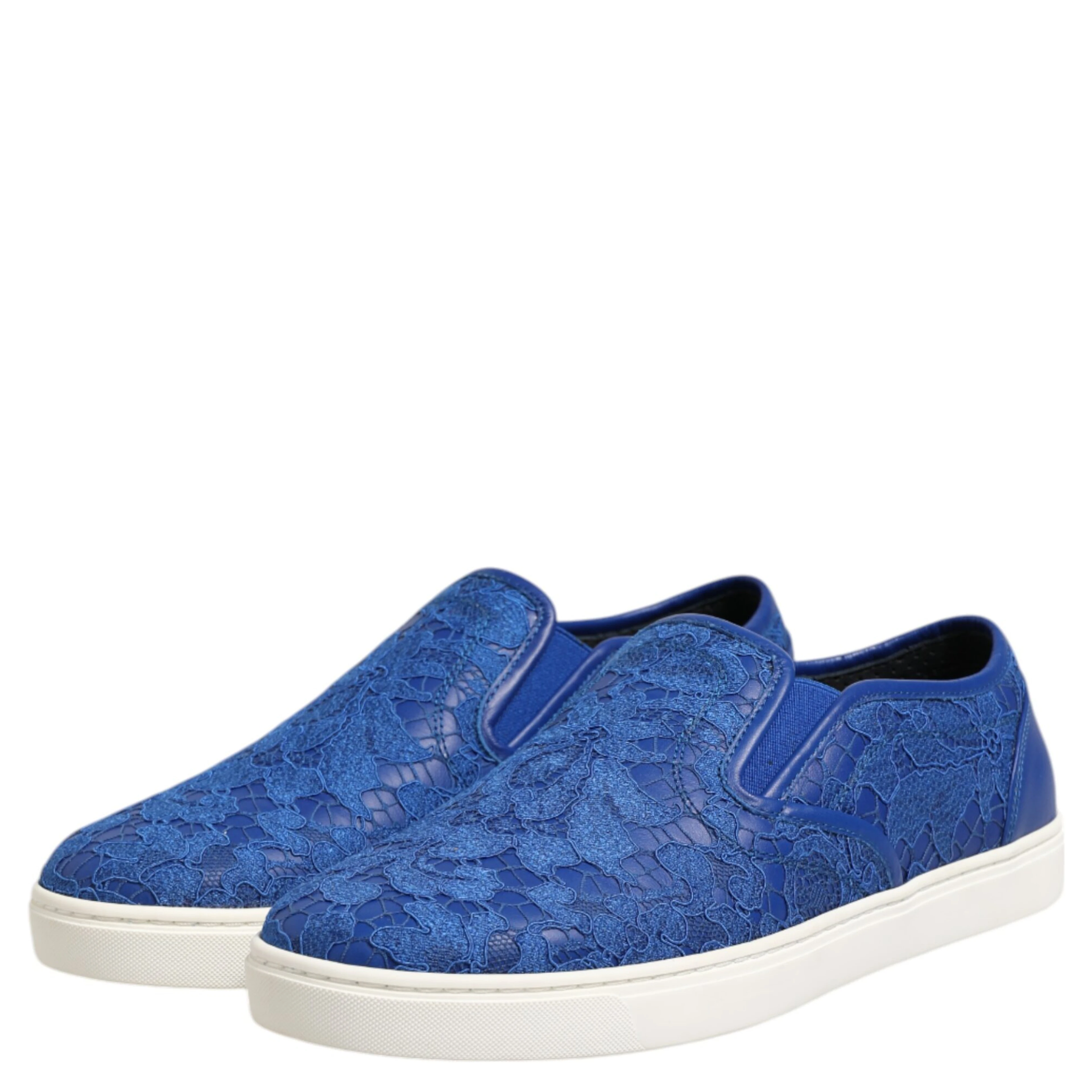 Blue Leather Lace Slip On Sneaker Shoes