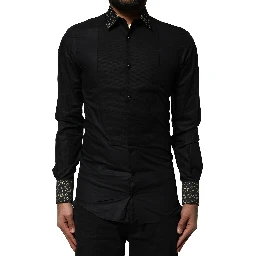 Black Cotton GOLD Long Sleeves Dress Shirt