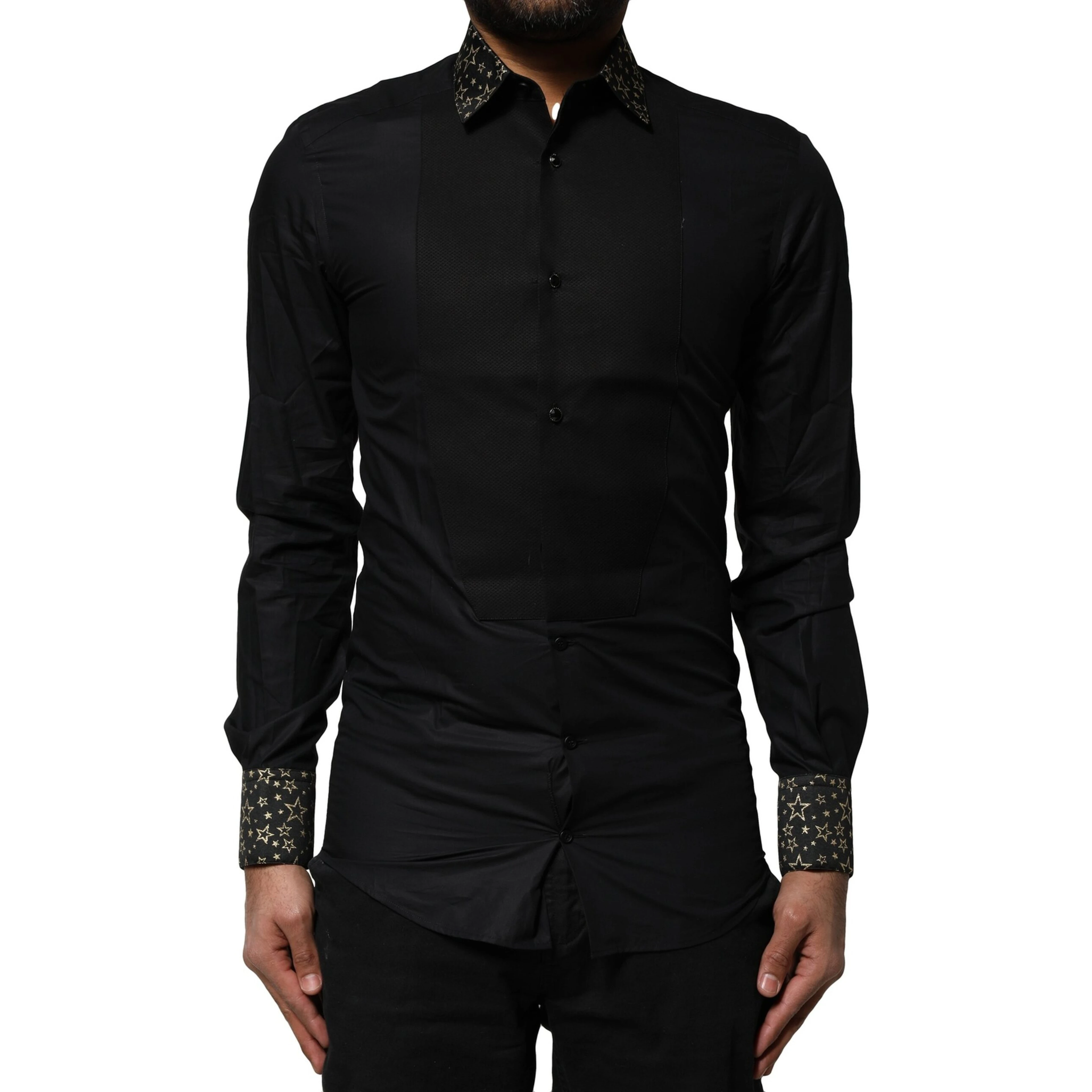 Black Cotton GOLD Long Sleeves Dress Shirt