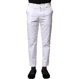 White Cotton Straight Logo Men Pants