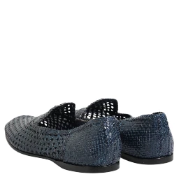 Blue Woven Leather Slip On Loafers Shoes
