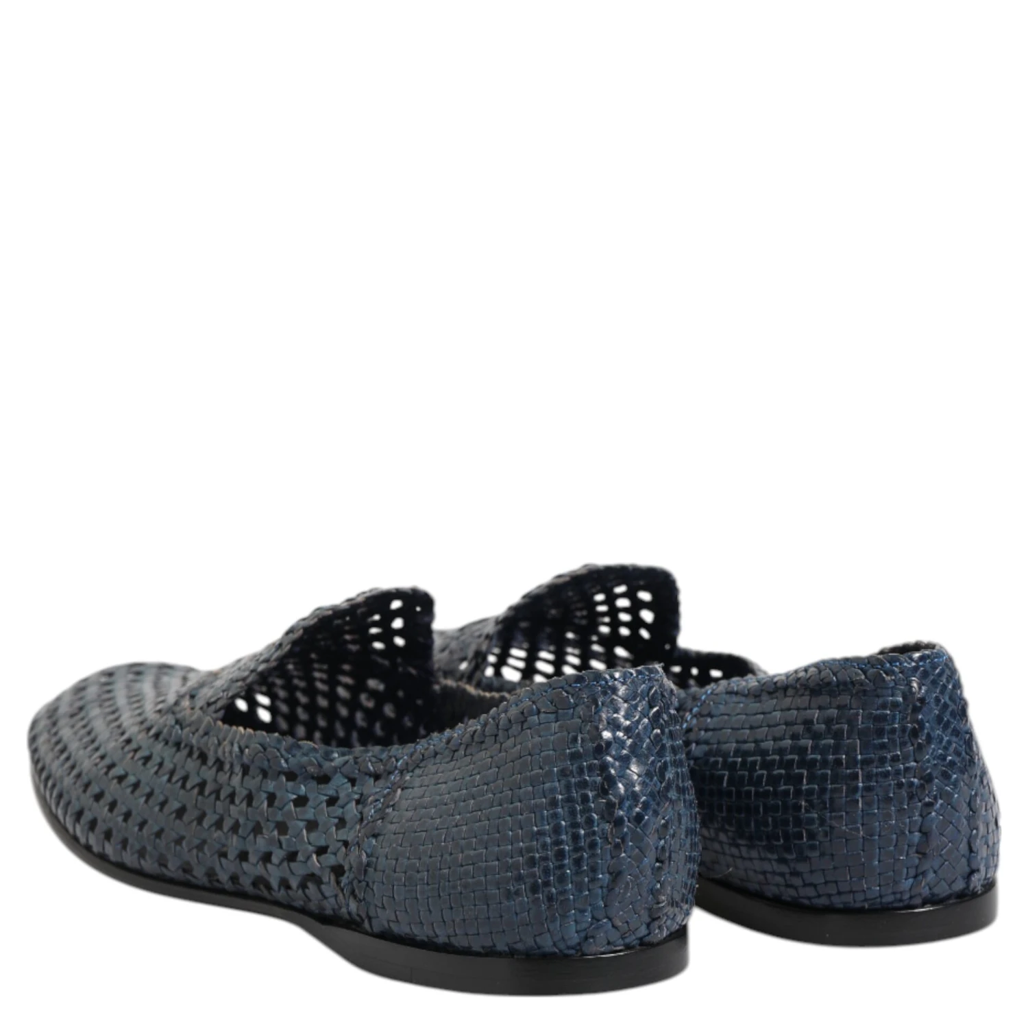 Blue Woven Leather Slip On Loafers Shoes