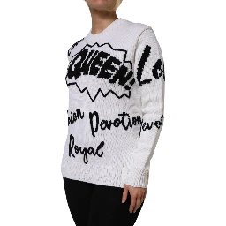 White Wool Knit Crew Neck Pullover Sweater
