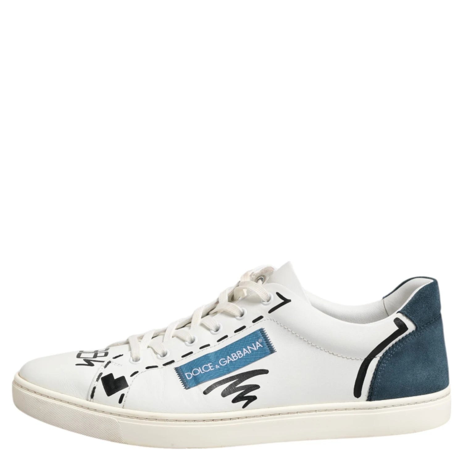 White Leather Printed Low Top Sneakers Shoes