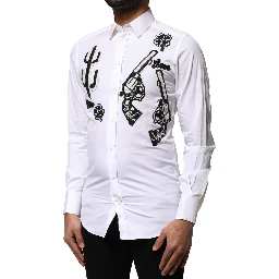 White GOLD Embroidery Detailed Dress Shirt