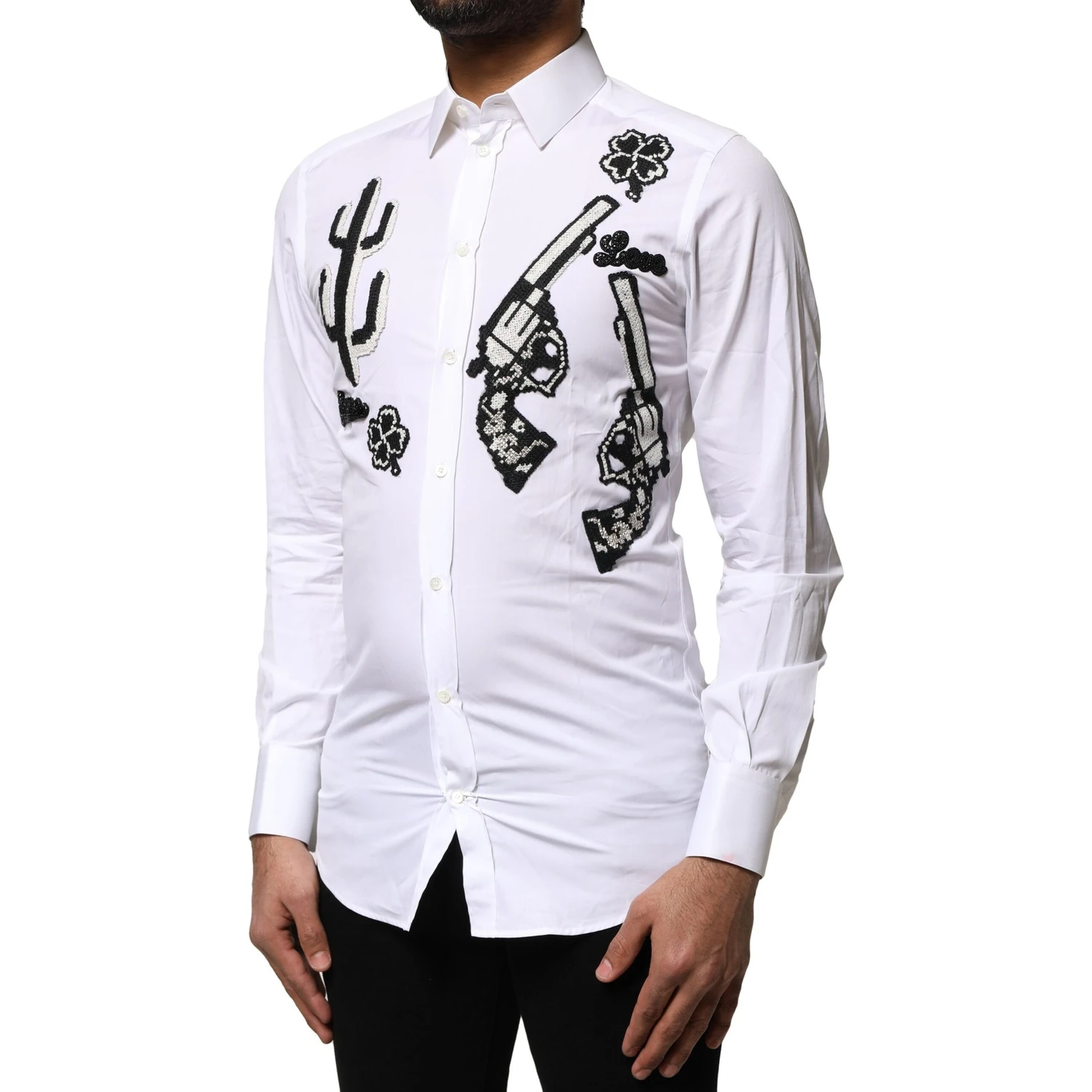 White GOLD Embroidery Detailed Dress Shirt