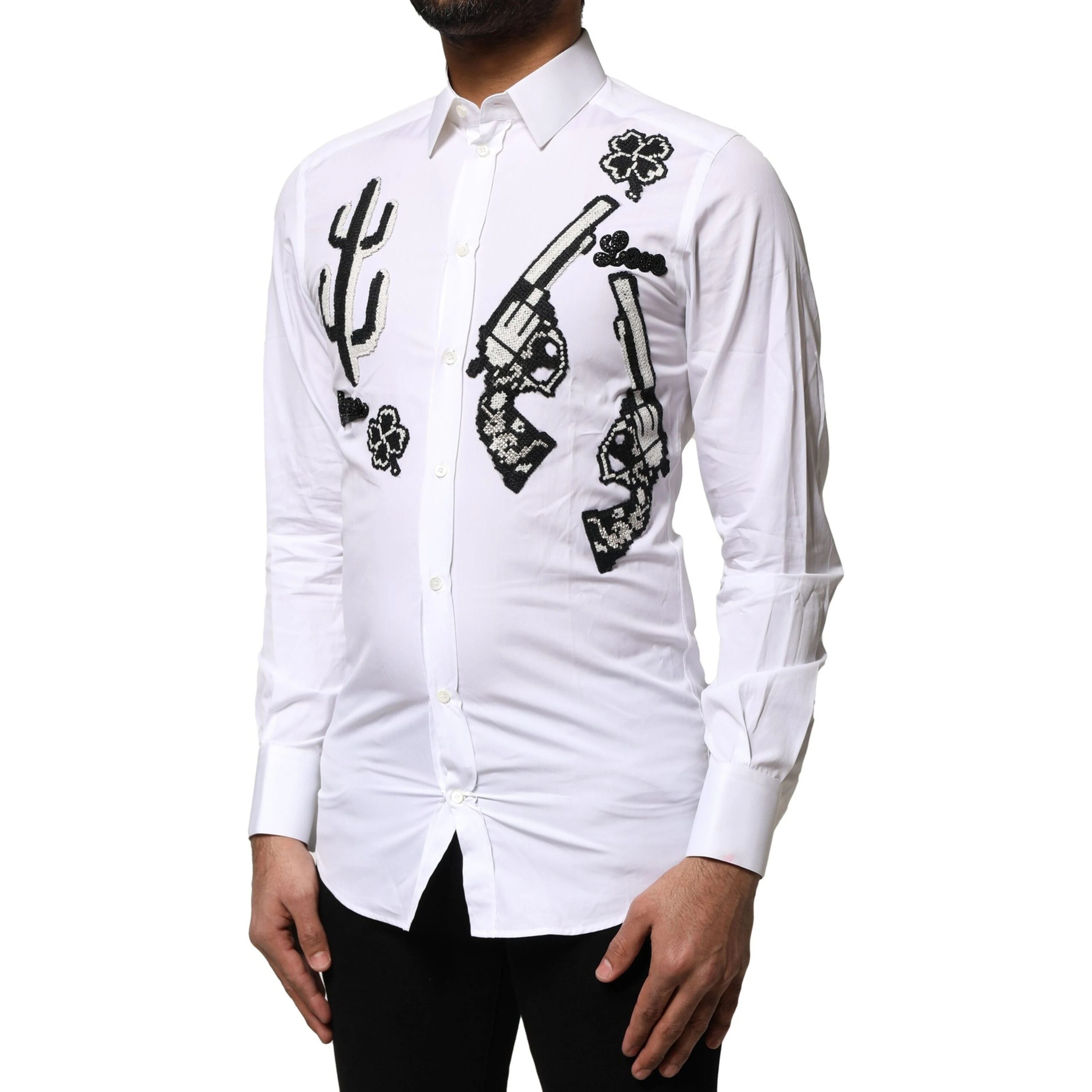 White GOLD Embroidery Detailed Dress Shirt