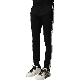Black Wool Men Skinny Mid Waist Pants