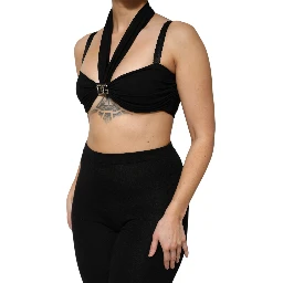 Black Cropped Viscose Halter Bustier Top