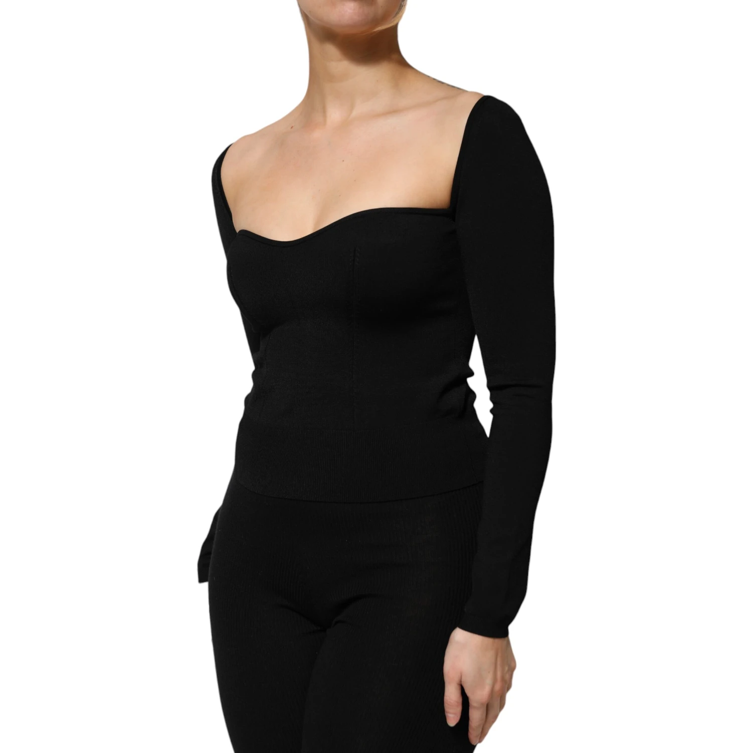 Black Viscose Long Sleeve Pullover Blouse Top