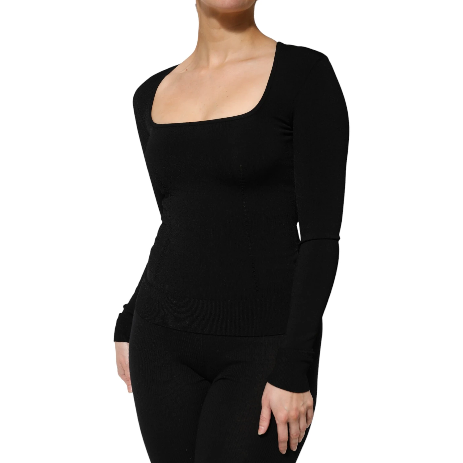 Black Square Neck Long Sleeves Pullover Top