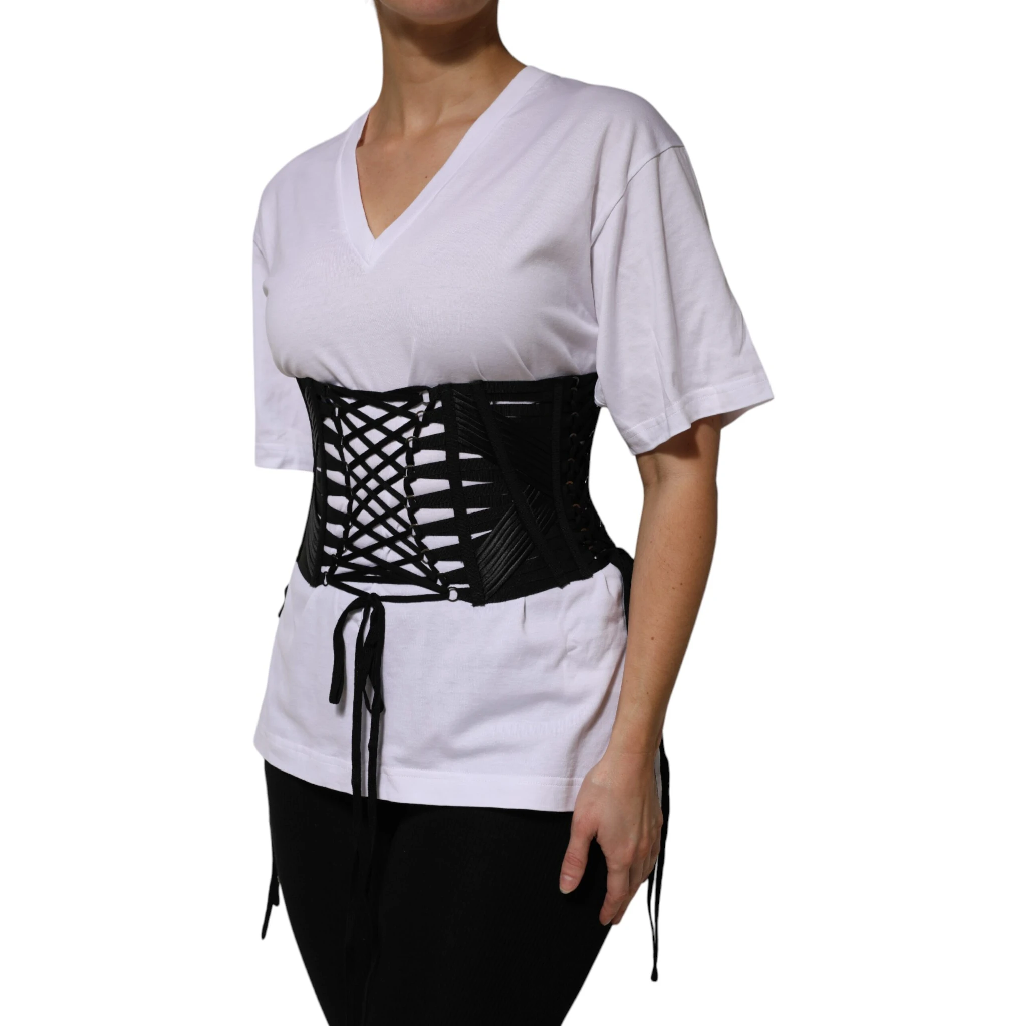 Black Cotton Waist LaceUp Strap Corset Belt
