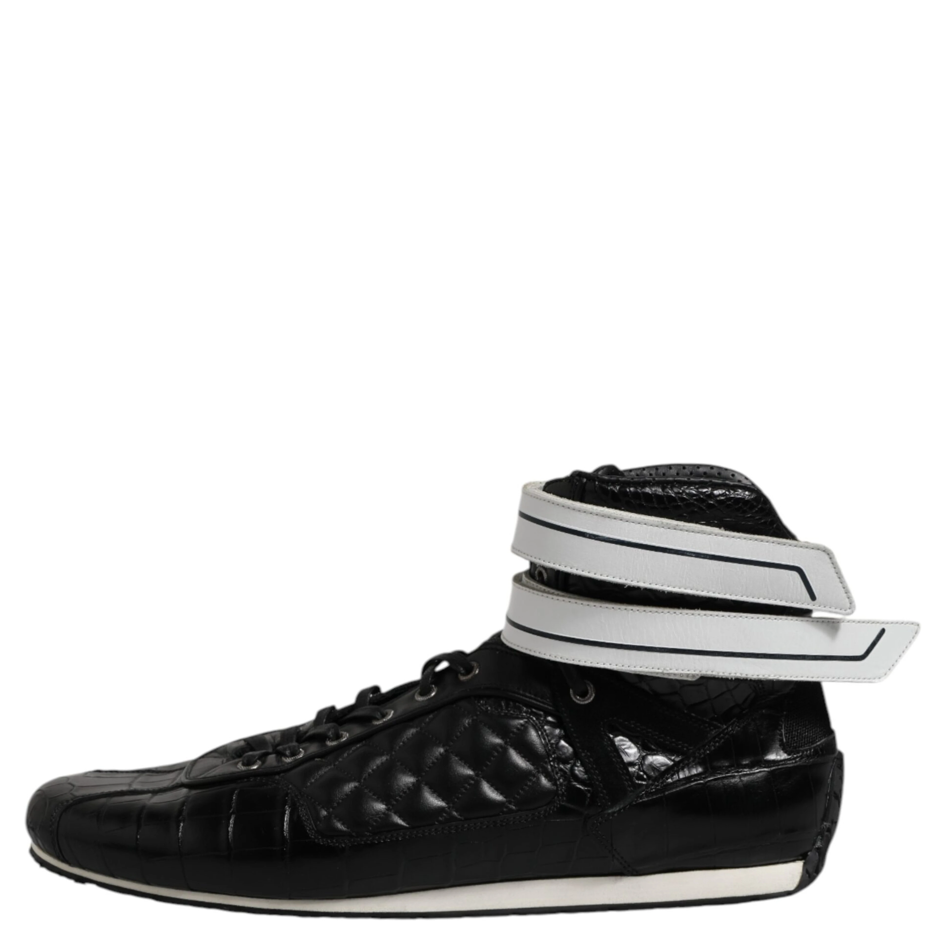 Black Quilted Leather Lace Up Sneakers Shoes