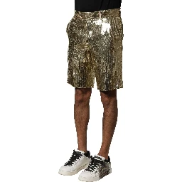 Gold Sequin Polyester Embellished Bermuda Shorts