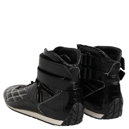 Black Quilted Leather Lace Up Sneakers Shoes