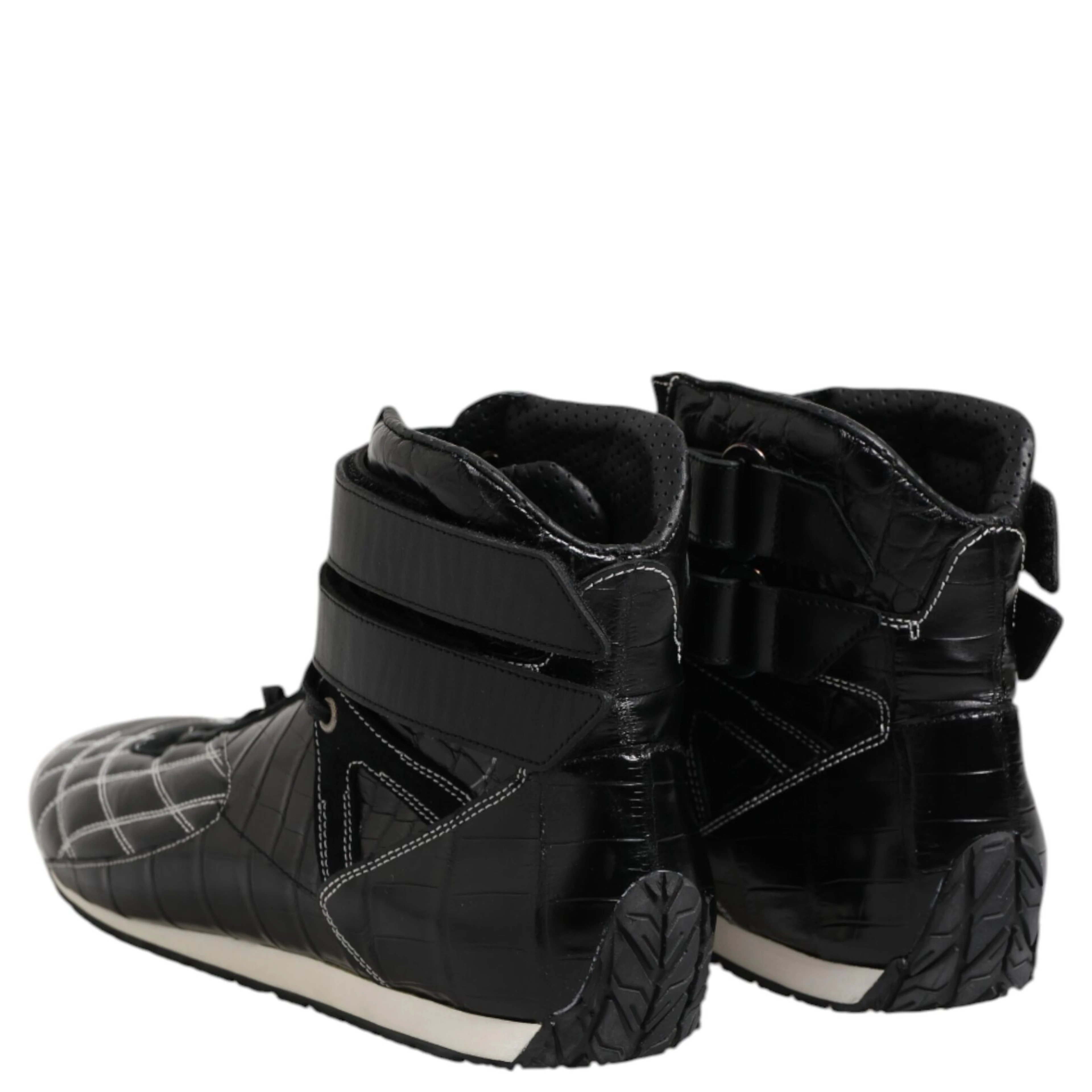 Black Quilted Leather Lace Up Sneakers Shoes