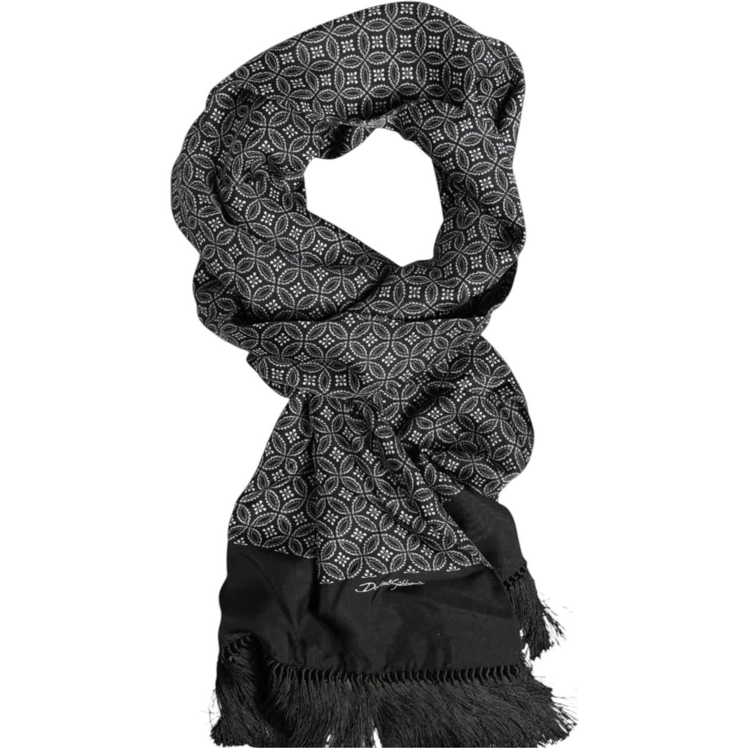 Black Patterned Fringes Men Foulard Scarf