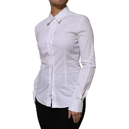 White Cotton Collared Long Sleeves Shirt Top