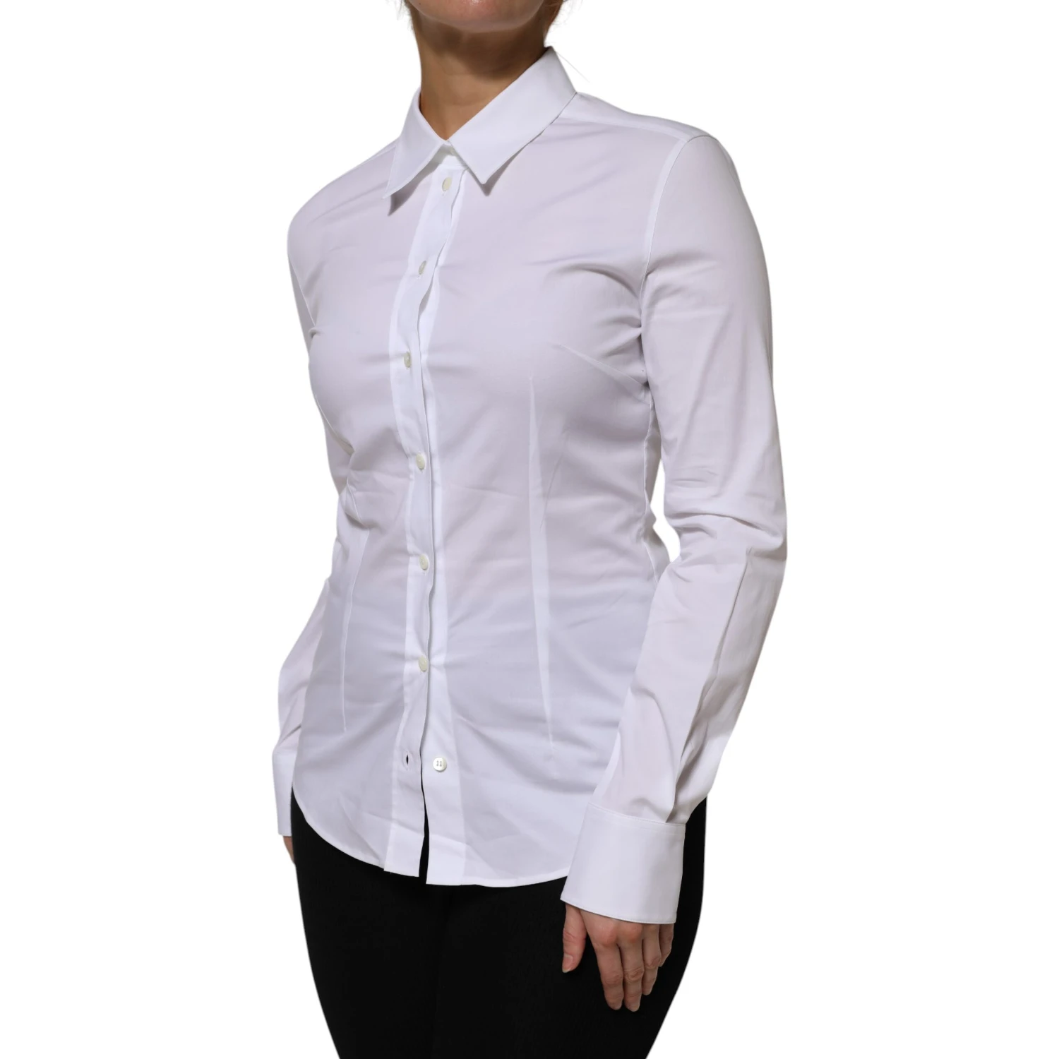 White Cotton Collared Long Sleeves Shirt Top