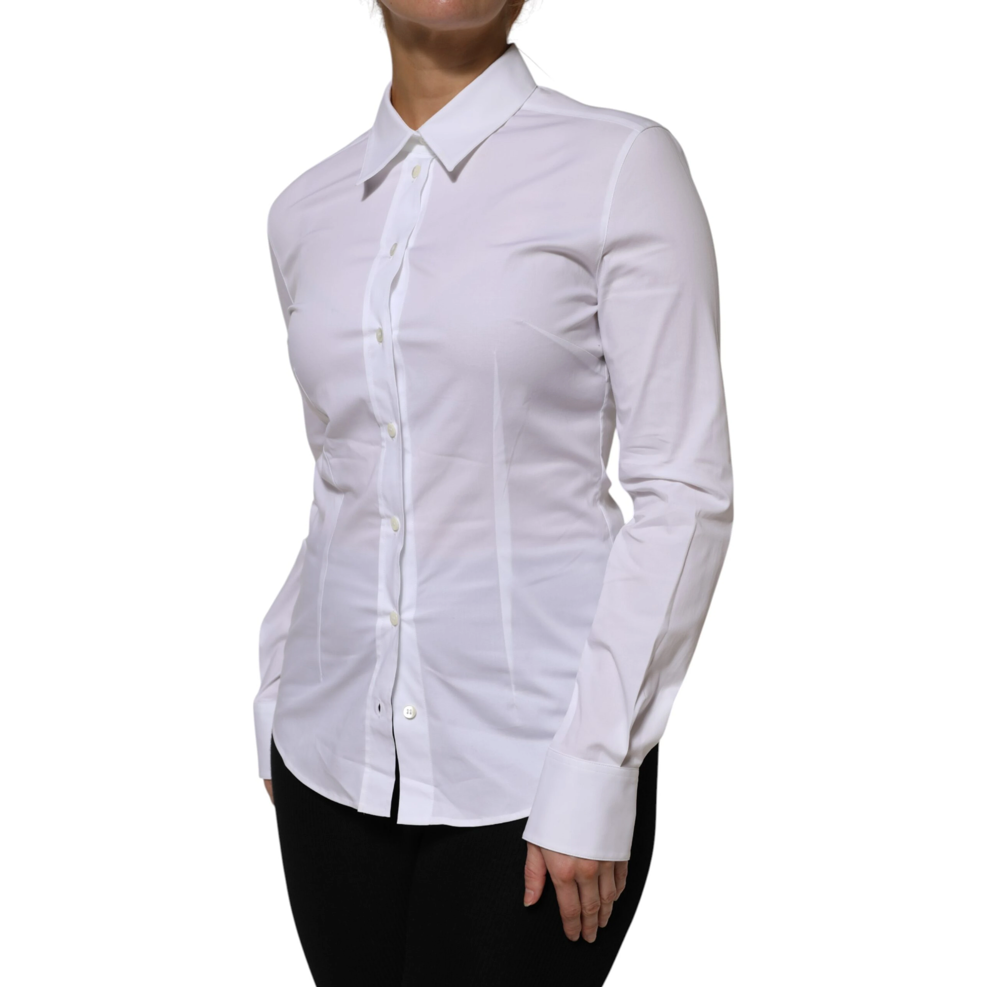 White Cotton Collared Long Sleeves Shirt Top