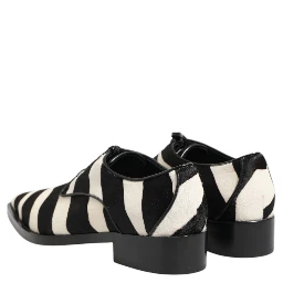Black White Zebra Pony Fur Dress Shoes