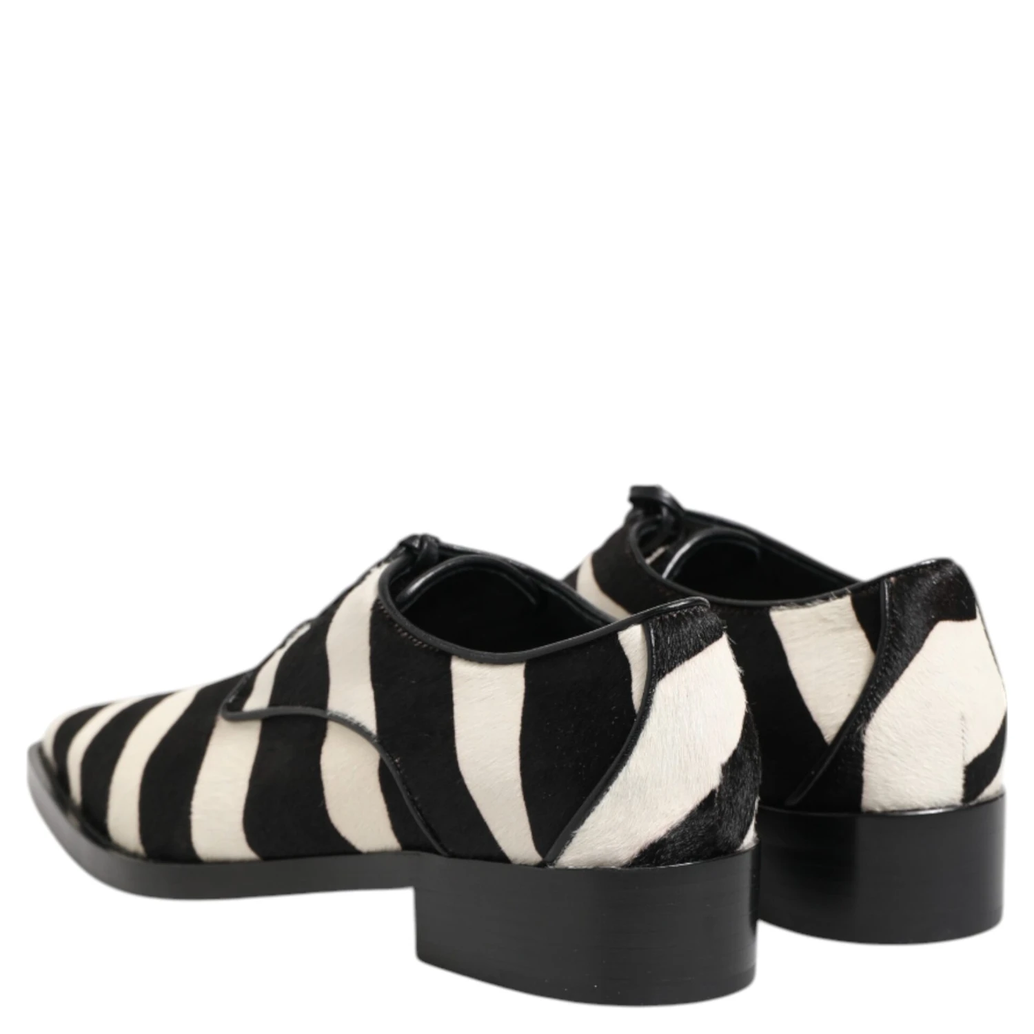 Black White Zebra Pony Fur Dress Shoes
