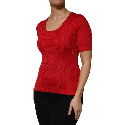 Red Round Neck Short Sleeves Pullover Top
