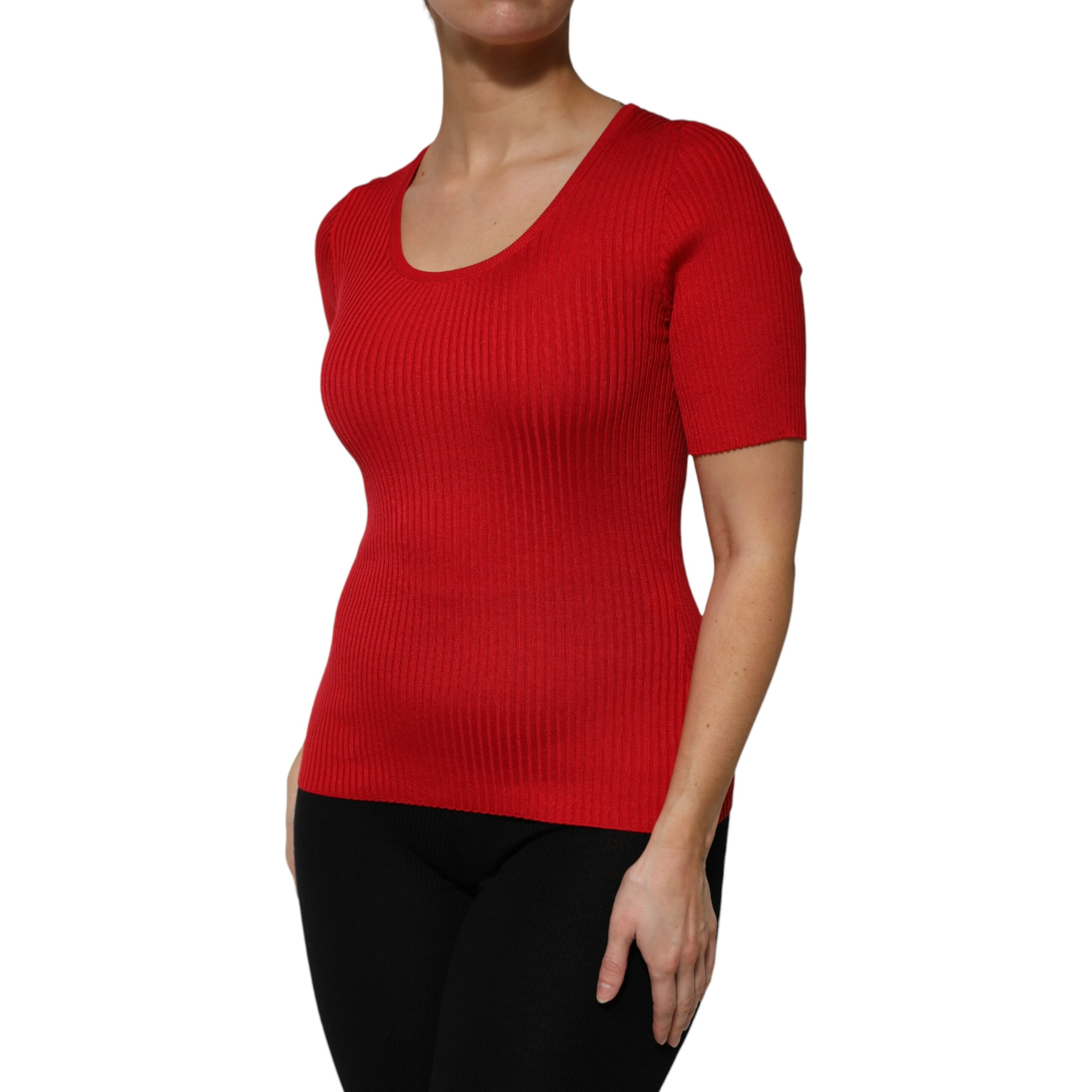 Red Round Neck Short Sleeves Pullover Top