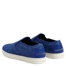 Blue Leather Lace Slip On Sneaker Shoes
