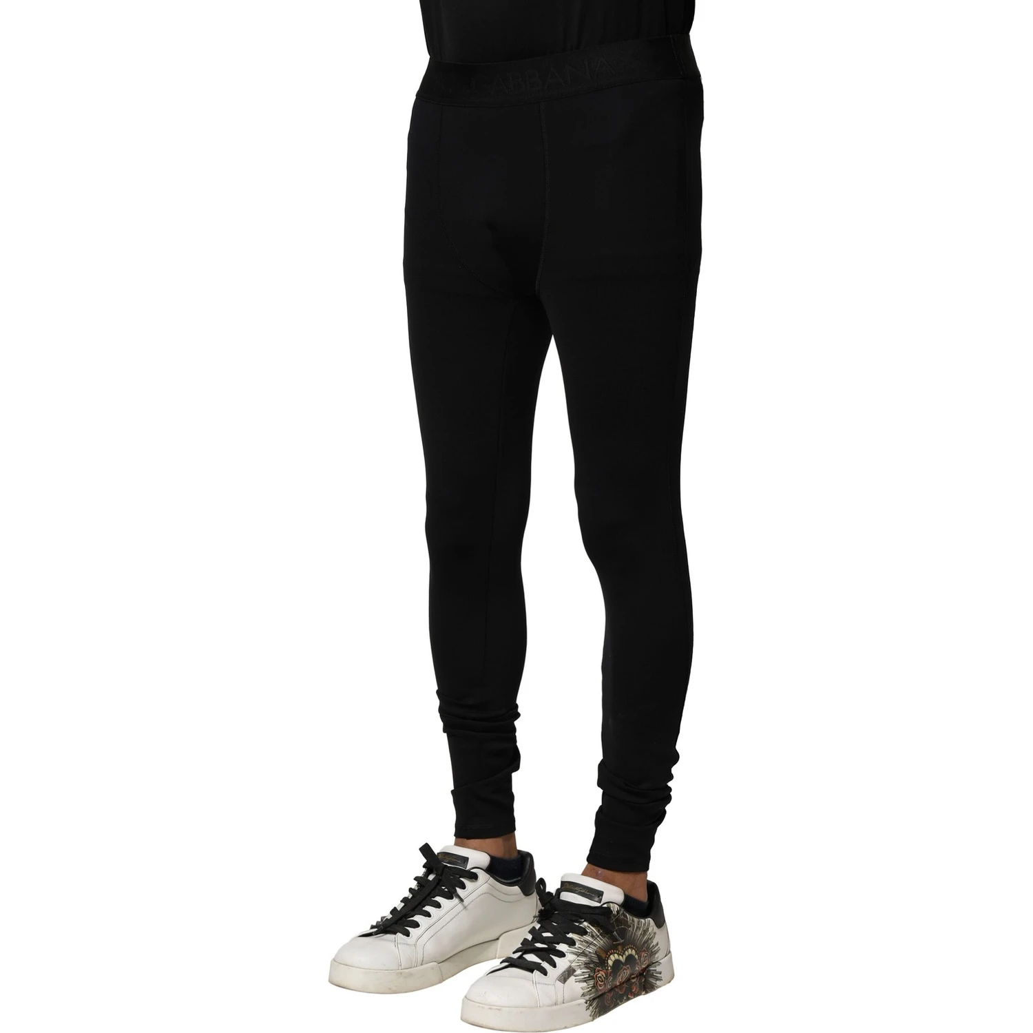 Black Nylon Elastic Logo Men Leggings Pants