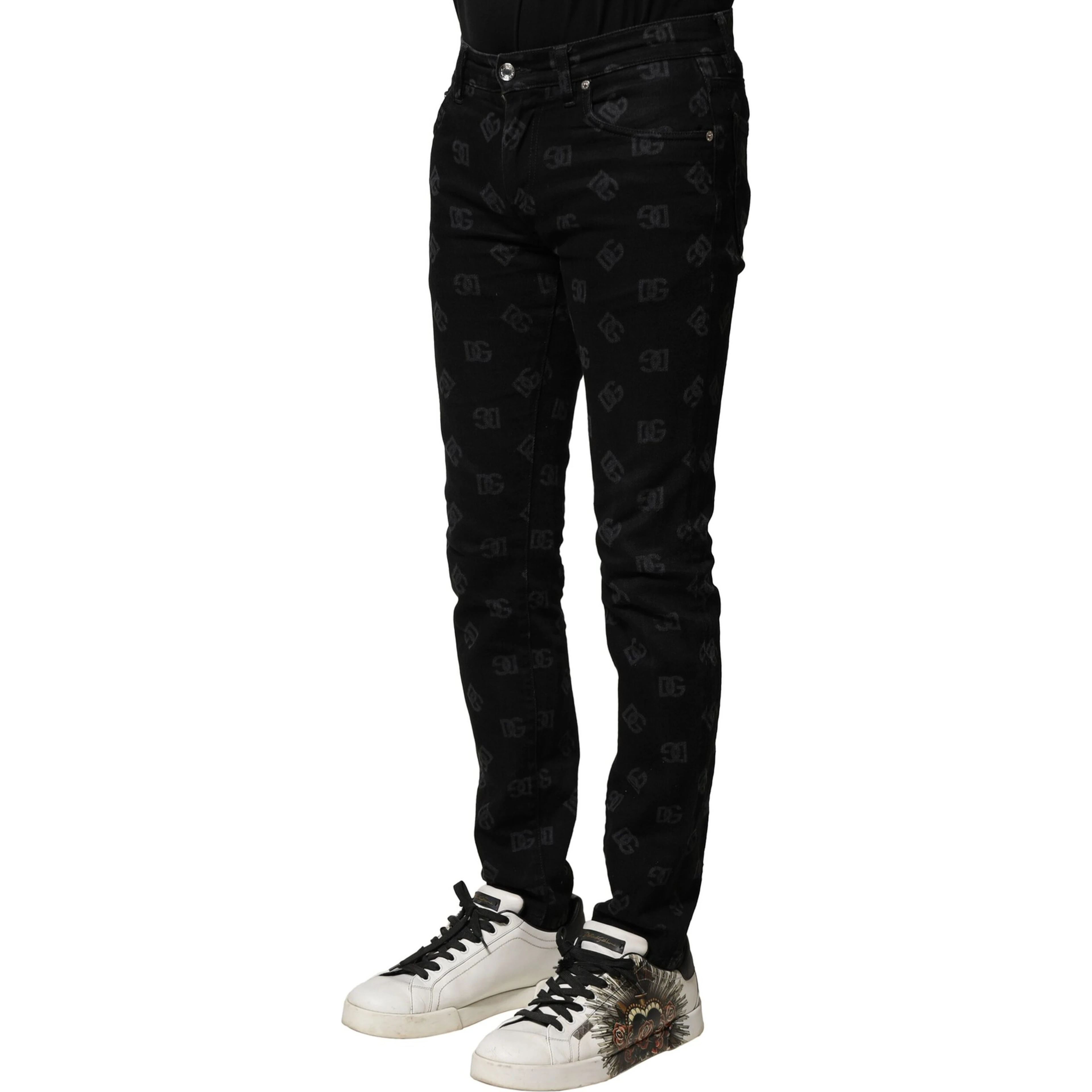 Black Cotton DG Logo Skinny Men Denim Jeans