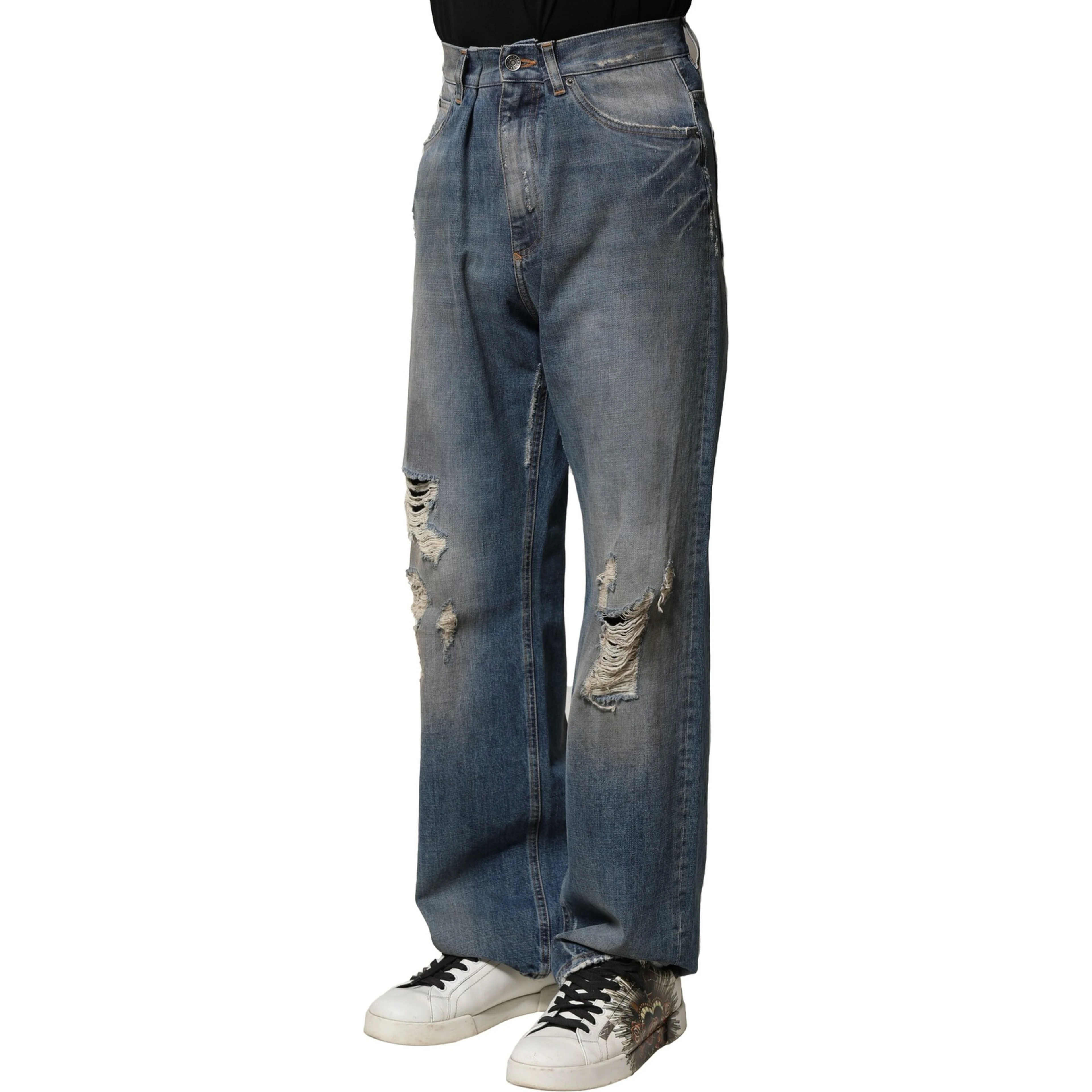 Blue Cotton Tattered Men Denim Jeans