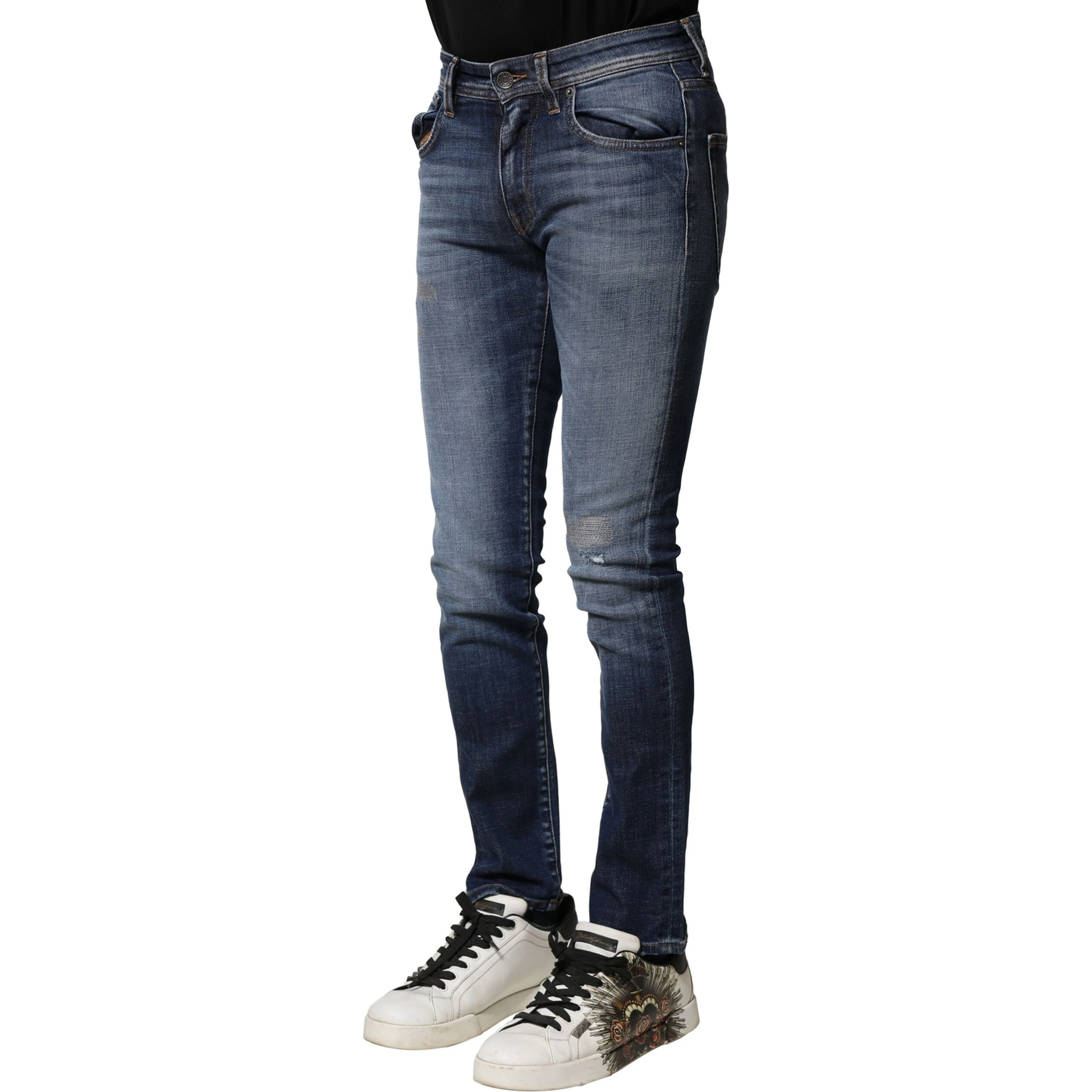 Blue Washed Cotton Slim Fit Men Denim Jeans